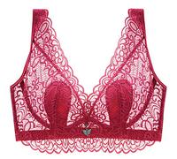 ZESLIV Damen Minimizer BH mit Bügel Rot 80D Große Größen BH Ungefütterter Vollschalen Spitze Bustier Push up BH Breite Träger