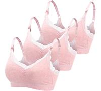 ZESLIV Damen Nahtloser Still-BH aus Baumwolle 3er Pack Schwangerschafts BH Rosa Ohne Bügel Spitze Mutterschaft BH