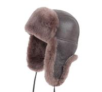 Zessano Unisex Fliegermütze aus Schafsleder, Russische Ushanka Trapper Winterfellmütze - Shearling 100% Leder Schaffell Hüte für Männer Frauen