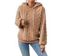 Zetieny Hoodie Damen Kapuzenpullover Teddy-Fleece Lässig Oversize Warm | Sweatshirt aus Weichem Material, Klassische Jacquard-Muster, Einfarbig, Elastische Bündchen an Ärmeln & Saum, Alltag, Urlaub