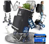 Zeusify Einkaufstrolley Klappbar [XXL Kühlfach] Hackenporsche Treppensteiger 50L Volumen Einkaufstasche mit Rollen, Wasserfest, Faltbar (Schwarz, 50 L)
