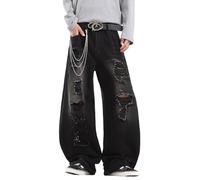 Zewool Herren Hip Hop Baggy Jeans Weite Beinform Skater Jeans Lässige Lockere Denim-Hosen Y2K Skateboard Streetwear Entspannte Passform Y2K Skateboard Zerrissen Abgenutzt Zerstört,A12 Schwarz,XL