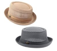 ZffXH 2/6 Stück Sommer Mesh Pork Pie Hut Cool Cooling Beach Party Cap Bootsfahrer Porkpie Breaking Bad Hat Kostüm Stroh UK, Khaki und Grau