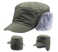 ZffXH Winter Herren Armee Mütze, Army Green Bundeswehr Wintermütze, Cap Mit Ohrenklappen Herren, Herren Kappe Aviator Pilotenmütze, Kappe Mit Ohrenklappen, Kappen Herren Mütze Winter Warm
