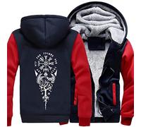 ZFSBRTL Herren Plüsch Kapuzenpullover Fleece Pullover Zip Hoodie, Nordic Vegvisir Rune Print Tattoo Sweatshirt Kleidung Wikinger Totem Winter Warme Kapuzenjacke,B,4XL