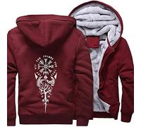 ZFSBRTL Herren Plüsch Kapuzenpullover Fleece Pullover Zip Hoodie, Nordic Vegvisir Rune Print Tattoo Sweatshirt Kleidung Wikinger Totem Winter Warme Kapuzenjacke,E,6XL