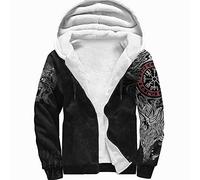ZFSBRTL Nordic Herren Plüsch Pullover Hoodie, Wikinger 3D Gedruckt Odin Wolf Fenrir Tattoo Totem Reißverschluss Winter Warme Kleidung Streetwear Damen Sweatshirt Kapuzenjacke Kostüm,Zipper,3XL