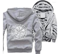 ZFSBRTL Nordic Herren Plüsch Pullover Zip Hoodie, Wikinger Drucken Vegvisir Rune Tattoo Totem Winter Warme Kleidung Streetwear Sweatshirt Kapuzenjacke Kostüm,D,3XL