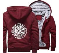 ZFSBRTL Nordic Herren Plüsch Pullover Zip Hoodie, Wikinger Drucken Vegvisir Rune Tattoo Totem Winter Warme Kleidung Streetwear Sweatshirt Kapuzenjacke Kostüm,C,5XL