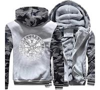 ZFSBRTL Nordic Herren Plüsch Pullover Zip Hoodie, Wikinger Drucken Vegvisir Rune Tattoo Totem Winter Warme Kleidung Streetwear Sweatshirt Kapuzenjacke Kostüm,G,M
