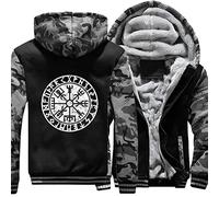 ZFSBRTL Nordic Herren Plüsch Pullover Zip Hoodie, Wikinger Drucken Vegvisir Rune Tattoo Totem Winter Warme Kleidung Streetwear Sweatshirt Kapuzenjacke Kostüm,H,XL