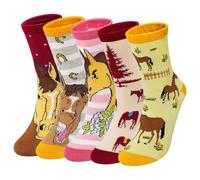 ZFSOCK Damen Socken Lustige Tiere: Baumwolle Socken Lustige Cartoon Pferd Socken Neuheit Crew Socken 5er Pack Geschenk für Frauen