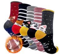 ZFSOCK Socken Dicke Damen Thermosocken: Frauen Warme Wintersocken Bunte Lustige Winter Thermo Baumwollsocken mit Innen Frottee Motiv Katze Tier 5 Paare Größe 35-41