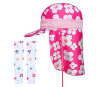 ZGDEIWGF 1 Mädchen-Sonnenhut, 1 Paar Blumenärmel, Bedruckter Sonnenhut, Sommer-Nackenschutz-Sonnenhut, Outdoor-Hut