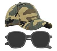 ZGDEIWGF 1 Stück Camouflage-Schirmmütze, 1 Paar Sonnenbrille, Kinder-Baseballmütze, Verstellbare Rückenschnallenmütze, Sommer-Sonnenhut Im Freien, Atmungsaktive Sportmütze