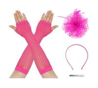 ZGDEIWGF 1 Stück Netz-Blumen-Kopfbedeckung, 1 Paar Lange Netz-Handschützer, Tarnrosa, Rosa Kopfbedeckung Für Hochzeit, Glamour-Hut