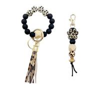 ZGDEIWGF 1 Stück Schlüsselringkette, 1 Stück Schlüsselkette, Damentaschenanhänger, Autoschlüsselkette, Quastenschlüsselring, Holzperlenschlüsselring