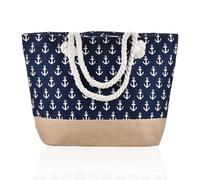 ZGDEIWGF 1 Stück Strandtasche Mit Ankermuster, Segeltuchtasche, Damen-Umhängetasche, Achseltasche, Handtasche Mit Großer Kapazität, Familien-Strandtasche, Geeignet Für Strand, Reisen, Fitness