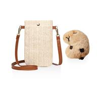 ZGDEIWGF 1 Weiße Umhängetasche, 1 Capybara-Anhänger, Umhängetasche Mit Magnetverschluss, Umhängetasche Mit Langem Riemen, Gewebte Vertikale Handytasche, Sommer-Strandtasche, Seitentasche Für Damen