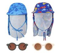 ZGDEIWGF 2 Stück Hüte, 2 Stück Kinderbrillen, Seestern-Druckhut, Sonnenhut Mit Breiter Krempe, Strandsonnenhut, Sommersonnenhut, Sommerhut Für Kinder