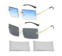 ZGDEIWGF 2 Stück Randlose Sonnenbrillen, 2 Stück Brillentaschen, Hochmoderne Quadratische Brillen, Modische Sonnenbrillen, Retro-Sonnenbrillen, Strandbrillen, Trendige Foto-Requisiten