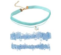 ZGDEIWGF 2 Stück Strumpfbänder Und 1 Stück Schlüsselbeinkette, Elastische Strumpfbänder, Hochzeitsstrumpfbänder, Modeaccessoires, Damenaccessoires, Bekleidungsaccessoires