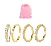 ZGDEIWGF 4 Stück Zirkonringe, 1 Stück Schmuckbeutel, Diamant-Schmuckringe, Stapelringe, Modische Personalisierte Ringe, Zirkon-Set-Ringe