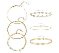 ZGDEIWGF 6 Stück Fußkettchen, Sommer-Strand-Fuß-Accessoires, Multi-Style-Fußkettchen, Perlen-Fußkettchen, Verstellbare Fußkettchen, Bohemian-Fuß-Accessoires, Dekorative Knöchelketten