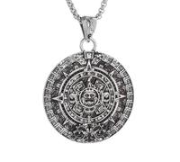 ZGGUOJU Personalisierte Halskette für Männer Retro Punk Runde Azteken Maya Kalender Anhänger Halskette für Männer Weibliche Schutzheilige Schutzhalskette Amulett Schmuck Geschenke