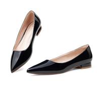 Zhabtuc Damen Ballerinas Schuh mit Spitzer Zehenpartie Elegante Slip-on Schuhe mit Niedriger Absatz Hochzeitsschuhe Arbeitsschuhe Business-Schuhe, Schwarzes Lackleder, 37 EU