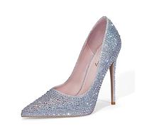 Zhabtuc Damen Kristallverzierte Stiletto-Absätze - 12 cm Hoher Absatz Spitz zulaufende Pumps - Elegante Abendpartyschuhe, Silberner Strass, 40.5 EU