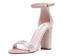Zhabtuc Damen Sandaletten High Heels mit Blockabsatz Hoher Absatz Offene Zehen Knöchelriemen Sommerschuhe Frauen Chunky Blockabsatz Sandalen Abend Party Sandals Champagne EU41