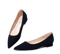 Zhabtuc Flache Ballerinas für Damen Schuh mit Spitzer Zehenpartie Elegante Slip-on Schuhe mit Niedriger Absatz Hochzeitsschuhe Arbeitsschuhe Business-Schuhe, Schwarzes Nubukleder, 40.5 EU