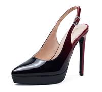 Zhabtuc Plateaupumps 12,5 cm spitz zulaufend geschlossene Zehenpartie Stiletto Slingback High Heel für Damen Abendschuhe für selbstbewusste Feminine Schritte, Schwarz Rot Farbverlauf, 39 EU