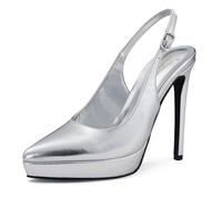 Zhabtuc Plateaupumps 12,5 cm spitz zulaufend geschlossene Zehenpartie Stiletto Slingback High Heel für Damen Abendschuhe für selbstbewusste Feminine Schritte, Silber, 38.5 EU