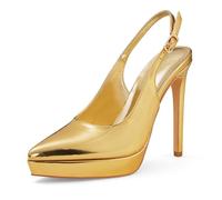 Zhabtuc Plateaupumps 12,5 cm spitz zulaufend geschlossene Zehenpartie Stiletto Slingback High Heel für Damen Abendschuhe für selbstbewusste Feminine Schritte, Gold, 37 EU