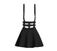 ZHANCHTONG Damen Elastische Taille Falten Kurz Hosenträger Rock Mini Strapsrock - Schwarz - Klein