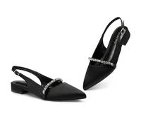 Zhantuc Elegante Damen Schuhe Flache Mokassins Spitz Pumps Sandalen mit Schmucksteinen, Schwarzer Satin, 38.5 EU
