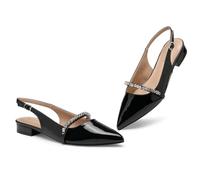 Zhantuc Elegante Damen Schuhe Flache Mokassins Spitz Pumps Sandalen mit Schmucksteinen, Schwarzes Lackleder, 38.5 EU