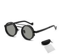 Zhdbchyuu Verstellbare Sonnenbrille, Polarisiert, 1-9 Stufen, Manuelle Dimmung, Runder Steampunk-Metallrahmen, UV400-ND-Filter, B1400, Schwarz