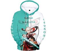 zhedu Game Genshin Impact Character Hoodie Venti/Hutao/Zhongli/Xiao/Ganyu/Kazuha/Pullover Mit Neutralem Kontrastdruck Fashion Streetwear Top (2xs-4xl) (XL,Kazuha)