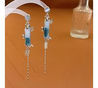 ZHENL Ohrringe Hängend Mit Stein,Retro-Bambus-Form Damen-Ohrringe, China-Wind Auspicious Text-Anhänger-Ohrring, Hypoallergene 925-Ohrstecker-Ohrringe, Stilvolles Pendeln Für Den Täglichen Gebrauch