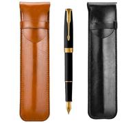 Zhenp 2 Stück Federmäppchen aus Echtem Leder, Stifttasche Stiftehalter, Füllfederhalter Etui, für 1-3 Stifte, Stift Schutzhülle aus Leder für Pencil, Kugelschreiber, Stylus (Schwarz,Braun)