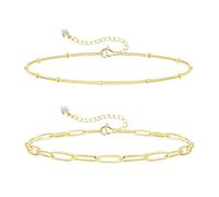 ZHESHY Armband Damen Gold Silber Ketten Armbänder Set 14k Vergoldet Charm Armkette Verstellbare Stapelbare Herz Knoten Büroklammer Perlenarmband Goldene Armbander Bracelet Schmuck Frau Frauen