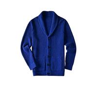 ZHILI Herren Casual Slim Thick Knitted Schalkragen Cardigan Taschen_Blau_3XL