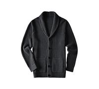 ZHILI Herren Casual Slim Thick Knitted Schalkragen Cardigan Taschen_Dunkelgrau_3XL