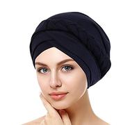 Zhiyao Beanie Damen Chemo Mützen Hijab Geflecht Kopfbedeckung Vorgebundene Haube Turban Knoten Mütze Kappe Hut für Frauen, Navy, Einheitsgröße