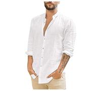 Zhiyao Herren Baumwolle Leinenhemd Langarm/Kurzarm Hemde Männer Freizeithemd Jungen Basic Shirt Hawaiihemd Herren T-Shirt Bedruckter Strand Beilaufig Hawaii Hemd