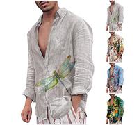 Zhiyao Herren Hemd Baumwolle Leinen Blumen Hawai Langarm Hemden Freizeitshemd