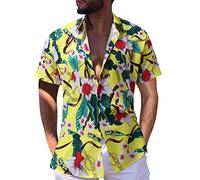 Zhiyao Herren Hemden Langarm&Kurzarm Hemd Tops Slim Fit Sommerhemd Herren Herrenhemden Men Shirts Strandhemd Freizeit Shirts T-Shirt für Männer Gelb,5XL